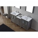 Dior 66" Double Bathroom Vanity in Zebra Grey with Slim White Ceramic Top and Square Sink with Polished Chrome Faucet and Mirrors
