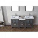 Dior 66" Double Bathroom Vanity in Zebra Grey with Slim White Ceramic Top and Square Sink with Polished Chrome Faucet and Mirrors