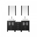 Dior 66" Double Bathroom Vanity in Zebra Grey with White Engineered Stone Top and Square Sink with Polished Chrome Faucet and Mirrors