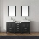 Dior 66" Double Bathroom Vanity in Zebra Grey with White Engineered Stone Top and Square Sink with Polished Chrome Faucet and Mirrors