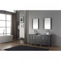 Dior 66" Double Bathroom Vanity in Zebra Grey with White Engineered Stone Top and Square Sink with Polished Chrome Faucet and Mirrors