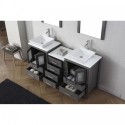 Dior 66" Double Bathroom Vanity in Zebra Grey with White Engineered Stone Top and Square Sink with Polished Chrome Faucet and Mirrors
