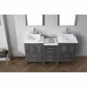 Dior 66" Double Bathroom Vanity in Zebra Grey with White Engineered Stone Top and Square Sink with Polished Chrome Faucet and Mirrors