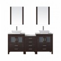 Dior 66" Double Bathroom Vanity in Espresso with Marble Top and Square Sink with Brushed Nickel Faucet and Mirrors