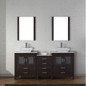Dior 66" Double Bathroom Vanity in Espresso with Marble Top and Square Sink with Brushed Nickel Faucet and Mirrors
