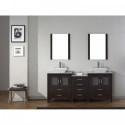 Dior 66" Double Bathroom Vanity in Espresso with Marble Top and Square Sink with Brushed Nickel Faucet and Mirrors