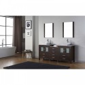 Dior 66" Double Bathroom Vanity in Espresso with Marble Top and Square Sink with Brushed Nickel Faucet and Mirrors
