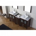 Dior 66" Double Bathroom Vanity in Espresso with Marble Top and Square Sink with Brushed Nickel Faucet and Mirrors