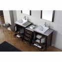 Dior 66" Double Bathroom Vanity in Espresso with Marble Top and Square Sink with Brushed Nickel Faucet and Mirrors