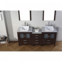 Dior 66" Double Bathroom Vanity in Espresso with Marble Top and Square Sink with Brushed Nickel Faucet and Mirrors