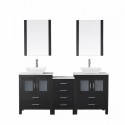 Dior 66" Double Bathroom Vanity in Zebra Grey with Marble Top and Square Sink with Polished Chrome Faucet and Mirrors