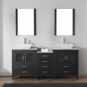 Dior 66" Double Bathroom Vanity in Zebra Grey with Marble Top and Square Sink with Polished Chrome Faucet and Mirrors
