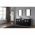 Dior 66" Double Bathroom Vanity in Zebra Grey with Marble Top and Square Sink with Polished Chrome Faucet and Mirrors
