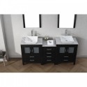 Dior 66" Double Bathroom Vanity in Zebra Grey with Marble Top and Square Sink with Polished Chrome Faucet and Mirrors