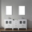 Dior 74" Double Bathroom Vanity in White with Slim White Ceramic Top and Square Sink with Brushed Nickel Faucet and Mirrors