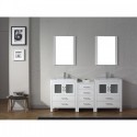 Dior 74" Double Bathroom Vanity in White with Slim White Ceramic Top and Square Sink with Brushed Nickel Faucet and Mirrors