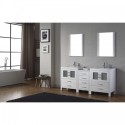 Dior 74" Double Bathroom Vanity in White with Slim White Ceramic Top and Square Sink with Brushed Nickel Faucet and Mirrors