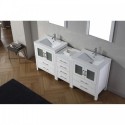 Dior 74" Double Bathroom Vanity in White with Slim White Ceramic Top and Square Sink with Brushed Nickel Faucet and Mirrors