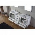 Dior 74" Double Bathroom Vanity in White with Slim White Ceramic Top and Square Sink with Brushed Nickel Faucet and Mirrors