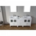 Dior 74" Double Bathroom Vanity in White with Slim White Ceramic Top and Square Sink with Brushed Nickel Faucet and Mirrors