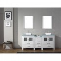 Dior 74" Double Bathroom Vanity in White with Aqua Tempered Glass Top and Square Sink with Brushed Nickel Faucet and Mirrors