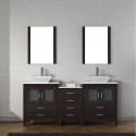 Dior 74" Double Bathroom Vanity in Espresso with White Engineered Stone Top and Square Sink with Brushed Nickel Faucet and Mirrors