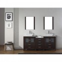 Dior 74" Double Bathroom Vanity in Espresso with White Engineered Stone Top and Square Sink with Brushed Nickel Faucet and Mirrors