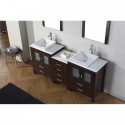 Dior 74" Double Bathroom Vanity in Espresso with White Engineered Stone Top and Square Sink with Brushed Nickel Faucet and Mirrors