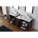 Dior 74" Double Bathroom Vanity in Espresso with White Engineered Stone Top and Square Sink with Brushed Nickel Faucet and Mirrors