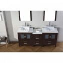 Dior 74" Double Bathroom Vanity in Espresso with White Engineered Stone Top and Square Sink with Brushed Nickel Faucet and Mirrors