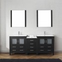 Dior 78" Double Bathroom Vanity in Zebra Grey with Slim White Ceramic Top and Square Sink with Brushed Nickel Faucet and Mirrors