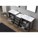 Dior 78" Double Bathroom Vanity in Zebra Grey with Slim White Ceramic Top and Square Sink with Brushed Nickel Faucet and Mirrors