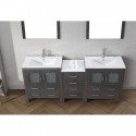 Dior 78" Double Bathroom Vanity in Zebra Grey with Slim White Ceramic Top and Square Sink with Brushed Nickel Faucet and Mirrors