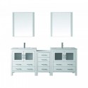 Dior 82" Double Bathroom Vanity in White with Slim White Ceramic Top and Square Sink with Polished Chrome Faucet and Mirrors