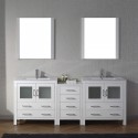 Dior 82" Double Bathroom Vanity in White with Slim White Ceramic Top and Square Sink with Brushed Nickel Faucet and Mirrors