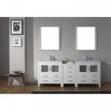 Dior 82" Double Bathroom Vanity in White with Slim White Ceramic Top and Square Sink with Brushed Nickel Faucet and Mirrors