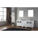 Dior 82" Double Bathroom Vanity in White with Slim White Ceramic Top and Square Sink with Brushed Nickel Faucet and Mirrors