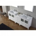 Dior 82" Double Bathroom Vanity in White with Slim White Ceramic Top and Square Sink with Brushed Nickel Faucet and Mirrors