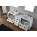 Dior 82" Double Bathroom Vanity in White with Slim White Ceramic Top and Square Sink with Brushed Nickel Faucet and Mirrors