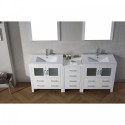 Dior 82" Double Bathroom Vanity in White with Slim White Ceramic Top and Square Sink with Brushed Nickel Faucet and Mirrors