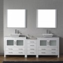 Dior 82" Double Bathroom Vanity in White with Marble Top and Square Sink with Brushed Nickel Faucet and Mirrors