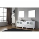 Dior 82" Double Bathroom Vanity in White with Marble Top and Square Sink with Brushed Nickel Faucet and Mirrors