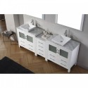 Dior 82" Double Bathroom Vanity in White with Marble Top and Square Sink with Brushed Nickel Faucet and Mirrors