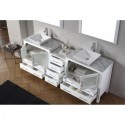 Dior 82" Double Bathroom Vanity in White with Marble Top and Square Sink with Brushed Nickel Faucet and Mirrors