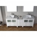 Dior 82" Double Bathroom Vanity in White with Marble Top and Square Sink with Brushed Nickel Faucet and Mirrors