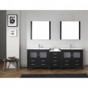Dior 90" Double Bathroom Vanity in Zebra Grey with Slim White Ceramic Top and Square Sink with Polished Chrome Faucet and Mirrors