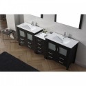 Dior 90" Double Bathroom Vanity in Zebra Grey with Slim White Ceramic Top and Square Sink with Polished Chrome Faucet and Mirrors