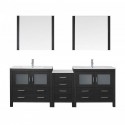 Dior 90" Double Bathroom Vanity in Zebra Grey with Slim White Ceramic Top and Square Sink with Brushed Nickel Faucet and Mirrors