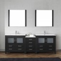Dior 90" Double Bathroom Vanity in Zebra Grey with Slim White Ceramic Top and Square Sink with Brushed Nickel Faucet and Mirrors