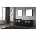 Dior 90" Double Bathroom Vanity in Zebra Grey with Slim White Ceramic Top and Square Sink with Brushed Nickel Faucet and Mirrors